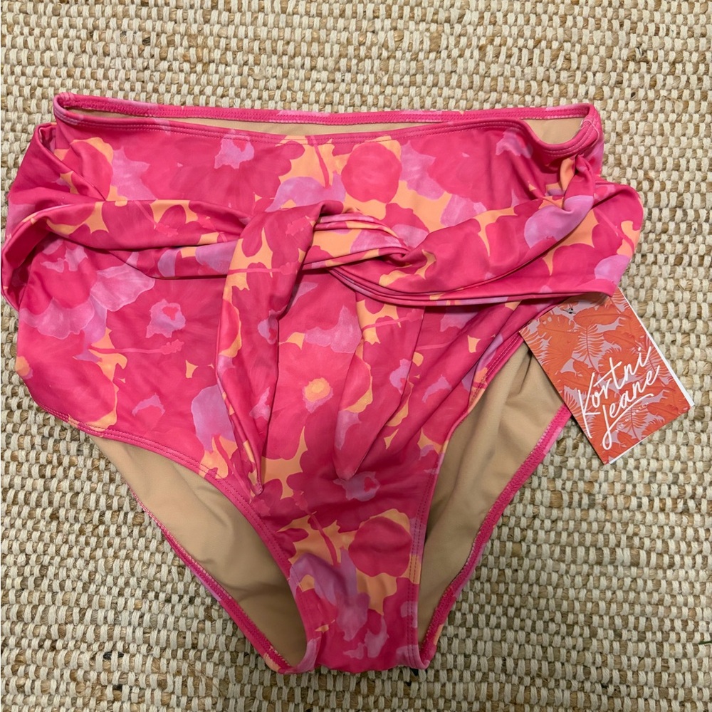 Kortni Jeane tie swim bottoms hot pink and orange